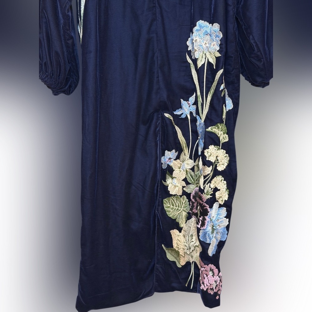 ASOS Navy Velvet Floral Embroidered Midi Dress Boho Luxe Long Sleeve Size 0 - Picture 10 of 14